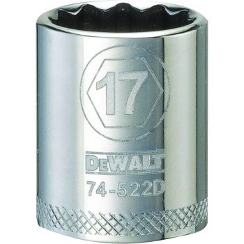 DEWALT DWMT74522OSP Hand Socket, 17 mm Socket, 3/8 in Drive, 12-Point, Vanadium Steel, Polished Chrome