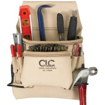 CLC Tool Works Series 178234 Nail and Tool Bag, 8-Pocket, Leather, White, 24 in W, 13 in H