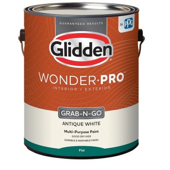 Glidden Wonder-Pro GLWP30AW/01 Interior/Exterior Paint, Flat Sheen, Antique White, 1 gal, 400 sq-ft/gal Coverage Area