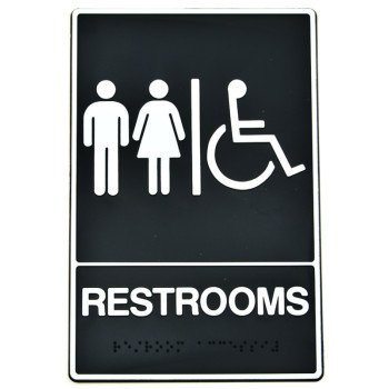 Hy-Ko DB-5 Graphic Sign, Rectangular, REST ROOM, White Legend, Black Background, Plastic, 6 in W x 9 in H Dimensions