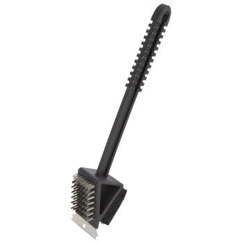 Omaha BBQ-37126 Two-Way Grill Brush/Scrubber, 2-3/8 in L Brush, 2-1/4 in W Brush, Stainless Steel Bristle, 14 in L