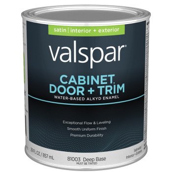 Valspar 8100 028.0081003.005 Cabinet, Door and Trim Paint Enamel, Water Base, Satin Sheen, Deep Base, 1 qt