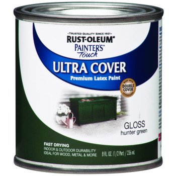 Rust-Oleum 1938730 Enamel Paint, Water, Gloss, Hunter Green, 0.5 pt, Can, 120 sq-ft Coverage Area