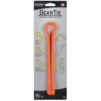 Gear Tie GT18-2PK-31 Twist Tie, Rubber, Bright Orange