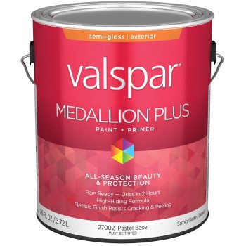 Valspar Medallion Plus 2600 028.0027002.007 Latex Paint, Acrylic Base, Semi-Gloss Sheen, Pastel Base, 1 gal