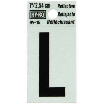 Hy-Ko RV-15/L Reflective Letter, Character: L, 1 in H Character, Black Character, Silver Background, Vinyl