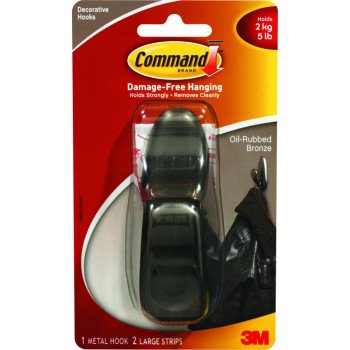 Command Forever Classic Series FC13-ORB Decorative Hook, 7/8 in Opening, 5 lb, 1-Hook, Metal, Oil-Rubbed Bronze