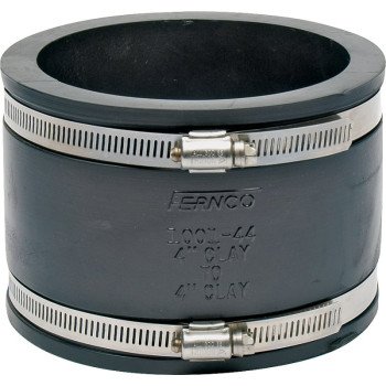 Fernco P1001-44 Flexible Coupling, 4 x 4 in, Clay x Clay, PVC, 4.3 psi Pressure