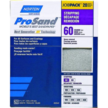 Norton ProSand 07660768175 Sanding Sheet, 11 in L, 9 in W, Coarse, 60 Grit, Aluminum Oxide Abrasive, Paper Backing