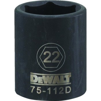 DEWALT DWMT75112OSP Deep Impact Socket, 22 mm Socket, 1/2 in Drive, 6-Point, Steel, Black Oxide