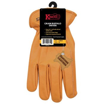 Kinco 81-L Driver Gloves, Men's, L, Keystone Thumb, Easy-On Cuff, Grain Buffalo Leather, Gold