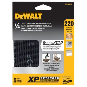 DEWALT DWAM4326 Mesh Sandpaper, 4-1/2 in W, 5-1/2 in L, 220 Grit, Very Fine, Silicon Carbide Abrasive