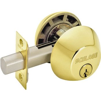 Schlage B62N605 Deadbolt, 1 Grade, SC1 Key, Metal, Bright Brass, 2-3/8, 2-3/4 in Backset, C Keyway