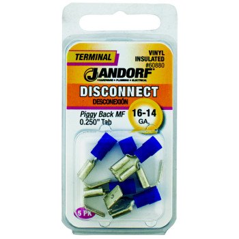 Jandorf 60880 Disconnect Terminal, 16 to 14 AWG Wire, Vinyl Insulation, Copper Contact, Blue, 5/PK