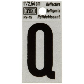 Hy-Ko RV-15/Q Reflective Letter, Character: Q, 1 in H Character, Black Character, Silver Background, Vinyl