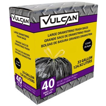 Vulcan FG-O3812-03 Trash Bag, 33 gal, Black