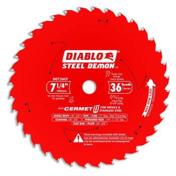 Diablo Steel Demon D0736CF Saw Blade, 7-1/4 in Dia, 5/8 in Arbor, 36-Teeth, Cermet II Cutting Edge