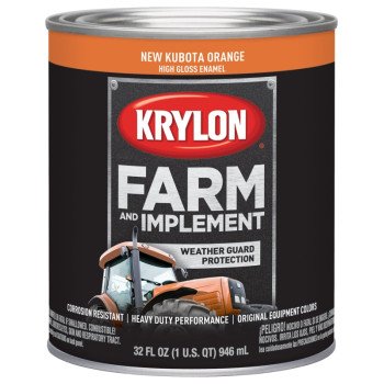 Krylon K02043000 Farm Equipment Paint, High-Gloss Sheen, New Kubota Orange, 1 qt, 50 to 200 sq-ft/gal Coverage Area