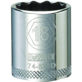 DEWALT DWMT74523OSP Hand Socket, 18 mm Socket, 3/8 in Drive, 12-Point, Vanadium Steel, Polished Chrome