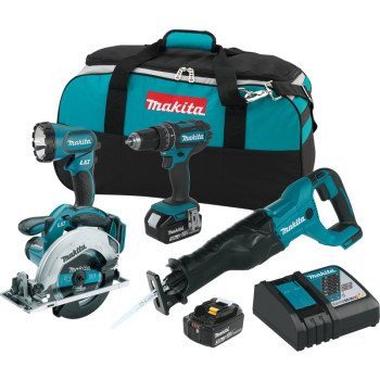 Makita LXT XT442 Combination Kit, Battery Included, 18 V, 4-Tool, Lithium-Ion Battery