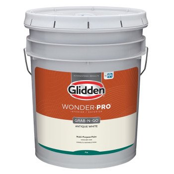 Glidden Wonder-Pro GLWP30AW/05 Interior/Exterior Paint, Flat Sheen, Antique White, 5 gal, 400 sq-ft/gal Coverage Area