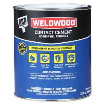 DAP 25312 Contact Cement, Gel, Strong Solvent, Tan, 1 qt, Can