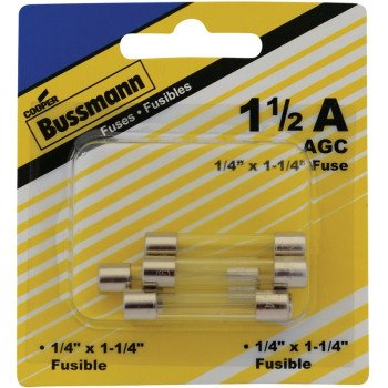 Bussmann BP/AGC-1-1/2-RP Tube Fuse, 250 V, 1.5 A, 100 A, 10 kA Interrupt