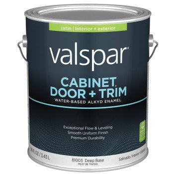 Valspar 8100 028.0081003.007 Cabinet, Door and Trim Paint Enamel, Water Base, Satin Sheen, Deep Base, 1 gal