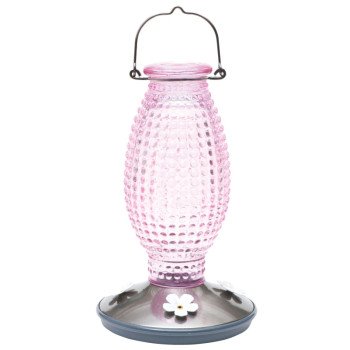 Perky-Pet 8131-2 Bird Feeder, Hobnail Vintage, 16 oz, 4-Port/Perch, Glass, Pale Cranberry, 10-1/4 in H