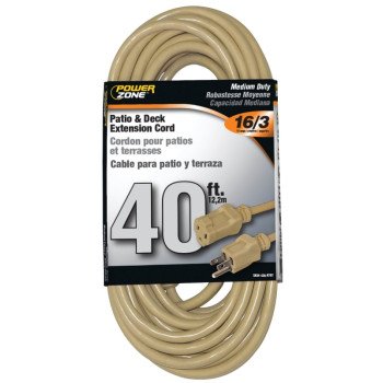 PowerZone OR884628 Extension Cord, 16 AWG Cable, 40 ft L, 125 V, Beige