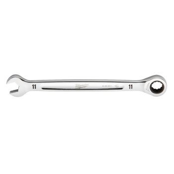 Milwaukee 45-96-9311 Ratcheting Combination Wrench, Metric, 11 mm Head, 6-3/4 in L, 12-Point, Steel, Chrome