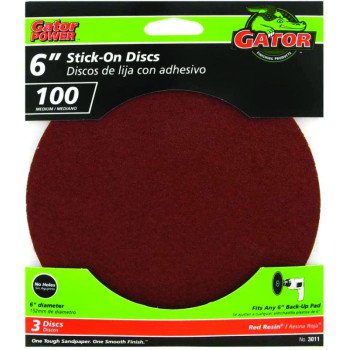 Gator 3011 Sanding Disc, 6 in Dia, 100 Grit, Medium, Aluminum Oxide Abrasive, Paper Backing