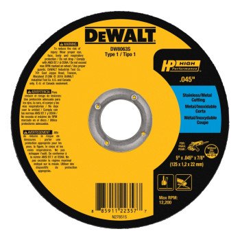 DEWALT DW8063 Cutting Wheel, 5 in Dia, 0.045 in Thick, 7/8 in Arbor, 60 Grit, Aluminum Oxide Abrasive