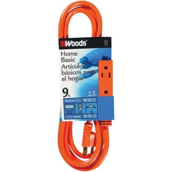 CCI 2864 Extension Cord, 16 AWG Cable, 9 ft L, 13 A, Orange