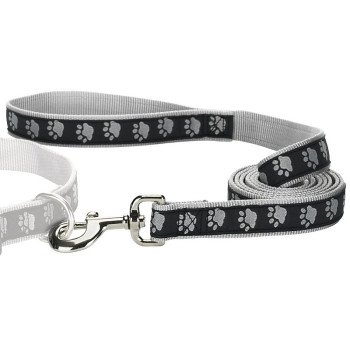 Casual Canine ZA8861 44 17 Two-Tone Pawprint Dog Lead, 4 ft L, 5/8 in W, Nylon Line, Black