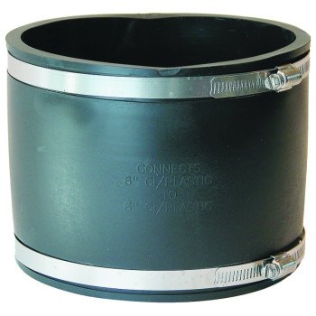 Fernco P1056-66 Flexible Coupling, 6 in, PVC, Black, 4.3 psi Pressure