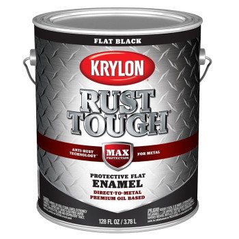 Krylon Rust Tough K09731008 Rust Preventative Paint, Flat, Black, 1 gal, 400 sq-ft/gal Coverage Area