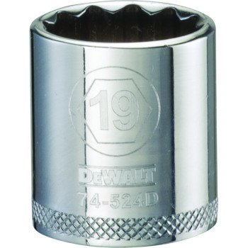 DEWALT DWMT74524OSP Hand Socket, 19 mm Socket, 3/8 in Drive, 12-Point, Vanadium Steel, Polished Chrome