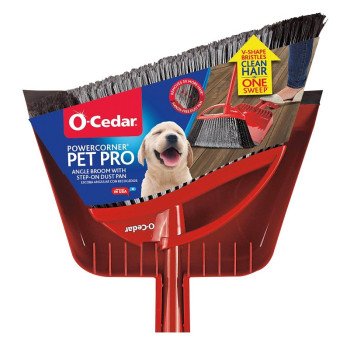 O-Cedar PowerCorner Pet Pro 168020 Broom and Step-On Dust Pan, Plastic Bristle, 56 in L, Steel Handle