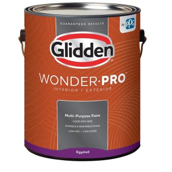 Glidden Wonder-Pro GLWP31WB/01 Interior/Exterior Paint, Eggshell Sheen, Pastel Base/White, 1 gal