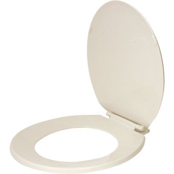 ProSource KJ-883A1-BN Toilet Seat, Round, Plastic, Bone, Plastic Hinge