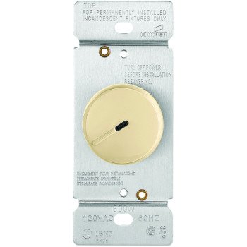 Eaton Wiring Devices RI06PL-V-K Rotary Dimmer, 120 V, 600 W, Halogen, Incandescent Lamp, 3-Way, White