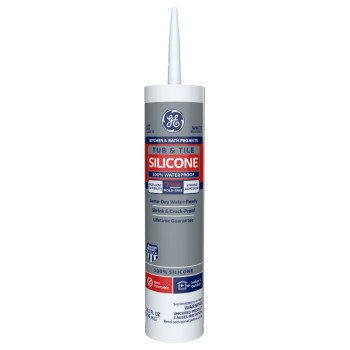 GE Silicone 1 2749484 Tub & Tile Sealant, White, 24 hr Curing, 10.1 fl-oz Cartridge