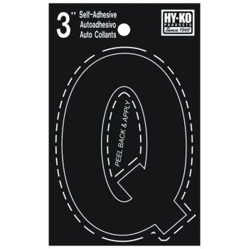 Hy-Ko 30400 Series 30427 Die-Cut Letter, Character: Q, 3 in H Character, Black Character, Vinyl