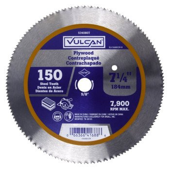 Vulcan 416880OR Circular Saw Blade, Steel, Bulk, 150T x 7-1/4 in, 7-1/4 in Dia, 5/8 in, 13/16 in Arbor, 150 -Teeth