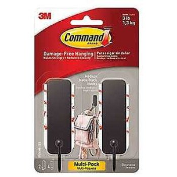 Command 17034MB-2ES Medium Hook, 3 lb, 1-Hook, Plastic, Black, Matte