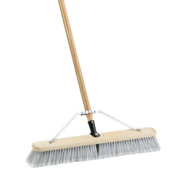 Simple Spaces 93150 Push Broom, 24 in Sweep Face, 3 in L Trim, Fine Flagged Synthetic Bristle, 60 in L, Gray