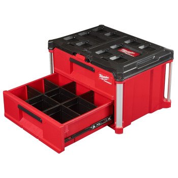 Milwaukee PACKOUT 48-22-8442 Tool Box, 50 lb, Polypropylene, Black/Red, 22.2 in L x 16.3 in W x 14.3 in H Outside