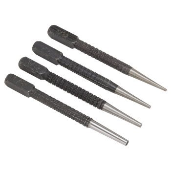 Vulcan JLO-048 Nail Punch Set 4Pc, 4-Piece, Alloy Steel, Blackened, Black