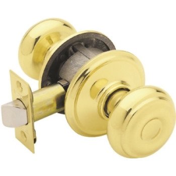 Schlage Georgian Series F10 GEO 605 Passage Knob, Metal, Bright Brass, 2-3/8, 2-3/4 in Backset, 1.63 x 2.25 in Strike